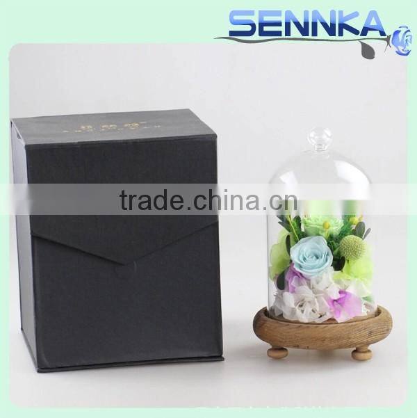 2016 Natural Preserved Fresh Flower in Hot Design High Transparency Pyrex Glass Dome with Base