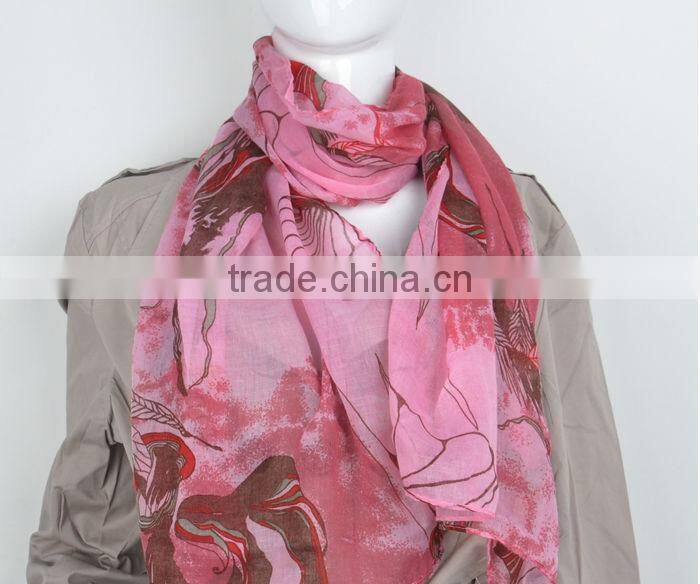 New Fashion Elegent Womens Begonia Flower Scarf Ink Style Long Cotton Neck Shawl Stole Wrap