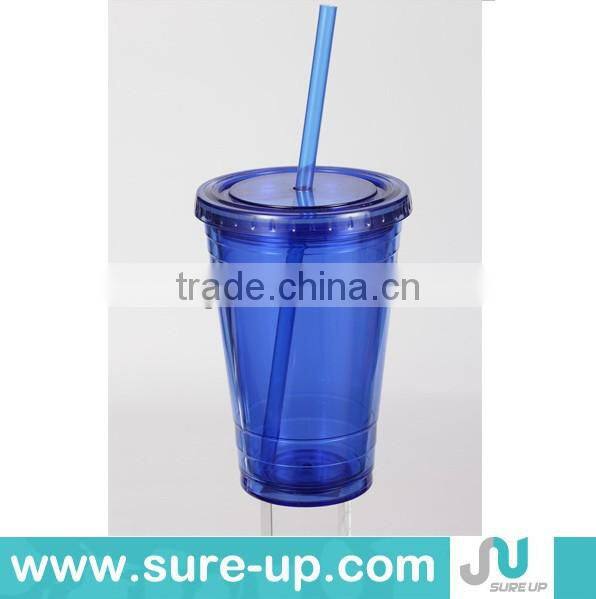 Clear plastic water cup with straw 16OZ