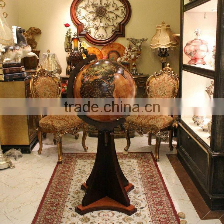 Living Room Decoration Luxury Wooden Globe Stand Embossed Style