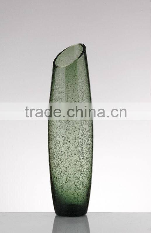 crackled slant top colored glass vase,glass vase slant top,glassware crackled
