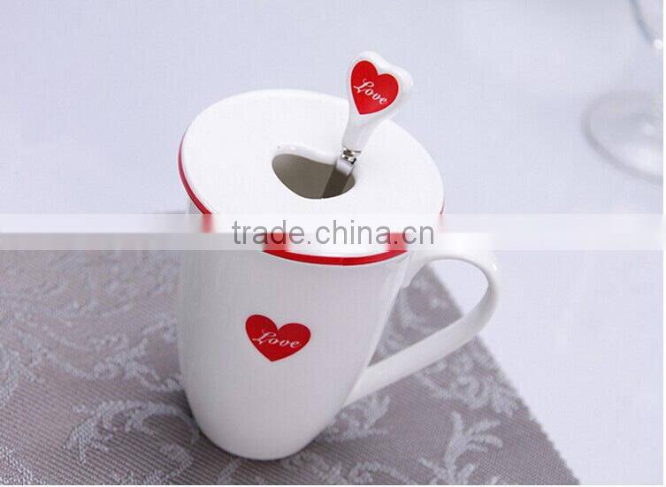 ceramic heart shaped tea cup with spoon & lid,Love Shape Ceramic Coffee Mug with Lid and Spoon Household