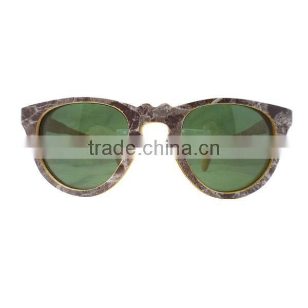 Marble pattern wooden frame light color lens sunglasses