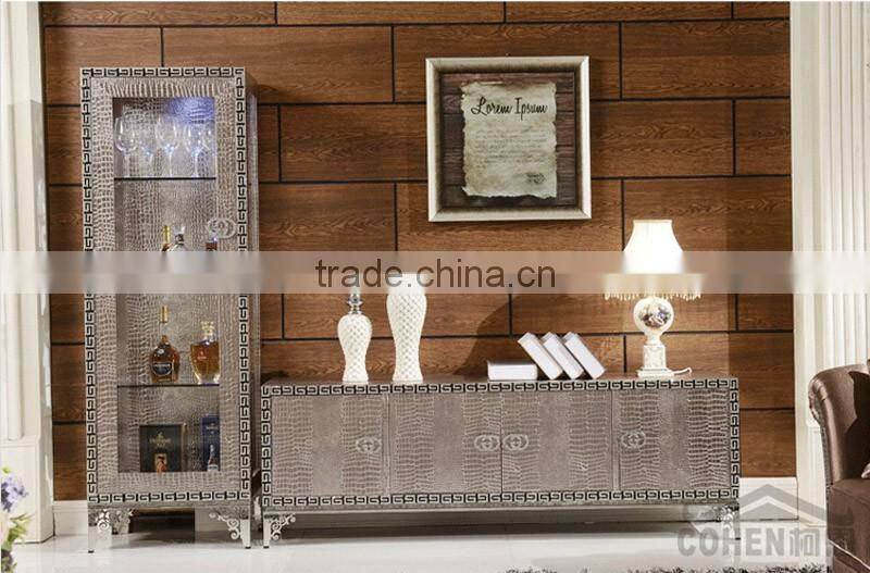 E106 postmodern western-style high quality stainless steel crocodile PU tv stand/cabinet