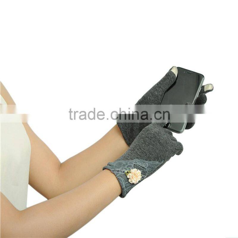 Womens Lace Gloves Winter Warm Wrist Gloves Ladies Touch Screen Mittens