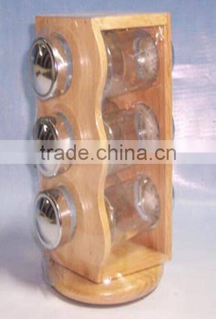 bamboo spice rack set with glass jar