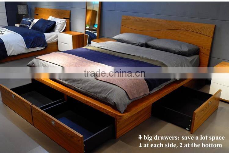 Contemporary Wooden Double Bed Frame Designs With Storage B-814