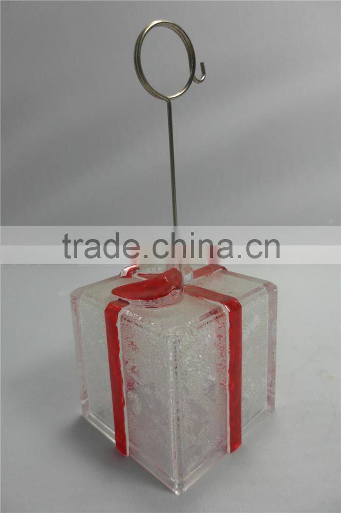 Holiday Party Placecard Favor in Gift Box Shape with a Blue or Green Ribbon