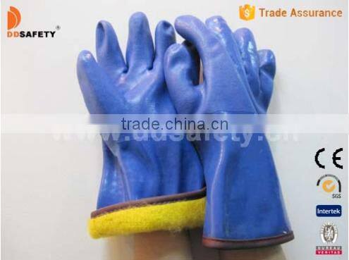 DDSAFETY 2017 Blue PVC Acrylic Boa Liner Chemical Resistance Safety Gloves