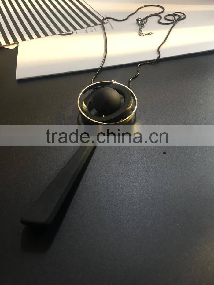 chunky bead ball wood hoop gold hoop rubber strip pendant necklace long geometric necklace