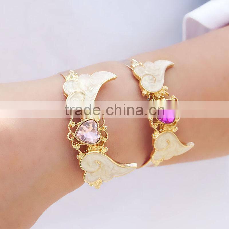 crystal heart angel wing cuff bangle gold angel wing cuff bangle