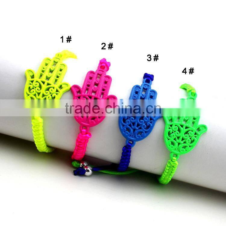 neon fluorescent hamsa hand charm cord hand braided bracelet friendship bracelet for promotion gift