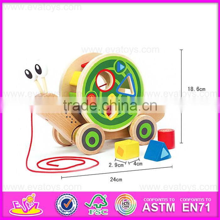 2016 hot sale baby wooden snail toy, most popular kids wooden snail toy W05B155