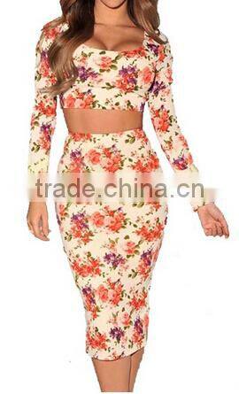 new women summer custom artistic floral print Romper and jumpsuit Women's two piece crop top and pants set