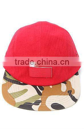 Red leather patch camo brim no minimum custom 5 panel trucker caps