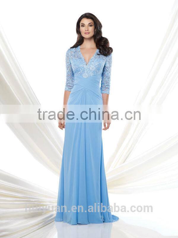 gold long round neck cap sleeve patterns of lace evening dress