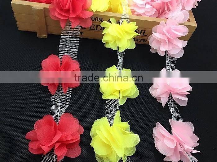 handmade multicolor chiffon tulle flower wholesale chiffon fabric flowers for girl dresses or wedding decoration