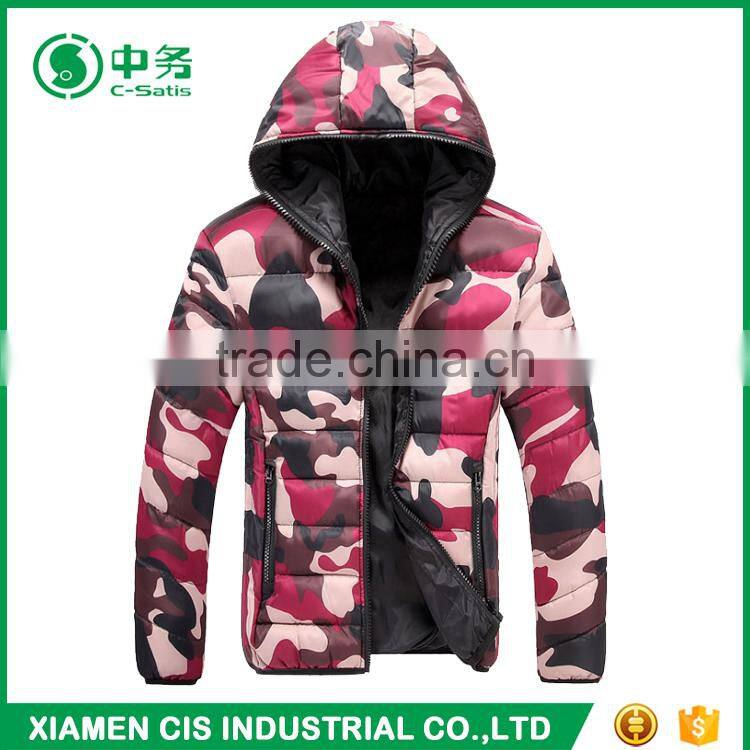 Morden Popular Korean Style Mens Warm Hooded Camo Down Jacket for Winter