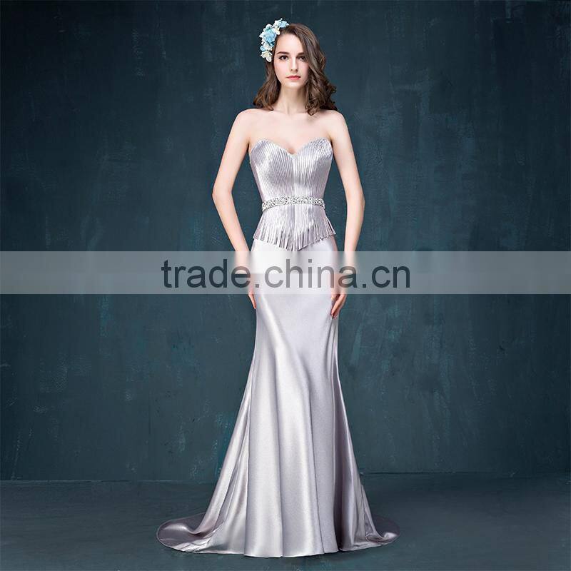 MGOO Cheap Price Wholesale Sliver Simple Evening Dresses Elegant Ladies Dinner Wedding Dress Applique Long Sleeveless 2063