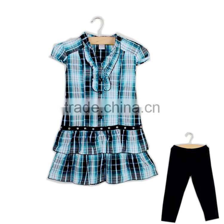 R&H short sleeve woven breathable with leggings plaid wholesale children clothes