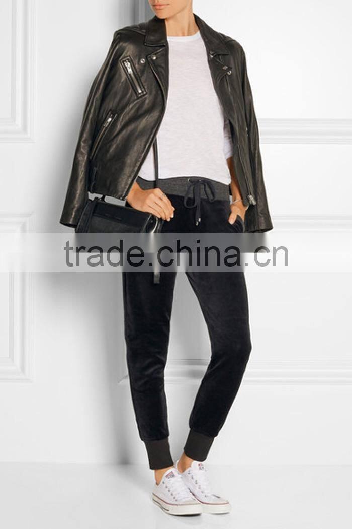 Custom black fleece slim pants women with pocket