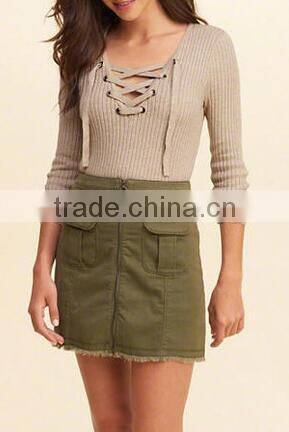 EY0872S Deep V-neck ladies long sleeve pullover sweater