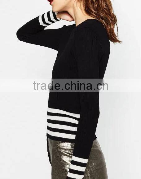 EY0861S European Style Fashion Stripe Pullover Women Sweater
