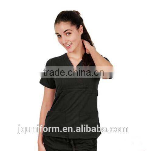 Women's UltraSoft Mock Wrap Scrub TOP Medical Nursing Uniform V-Neck 2-Pockets