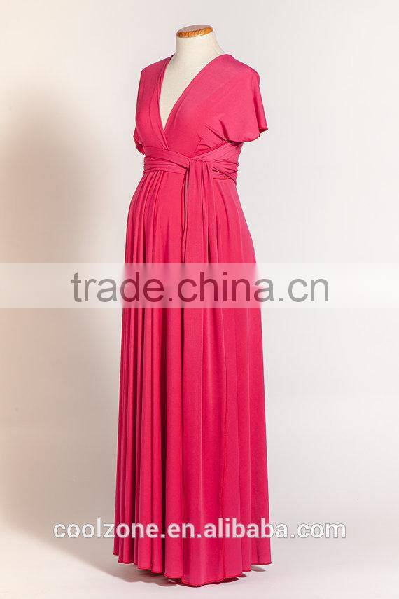 Elegant cap sleeves oversized maternity clothes women fucsia maternity dress