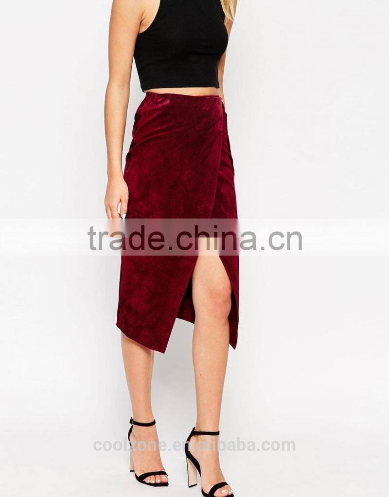 100% Real leather ladies pencil split front wrap skirt