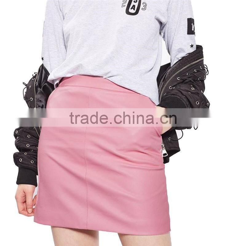 2017 OEM Spring Fashionable PU Cute Short Wrap Skirt with Side Pockets