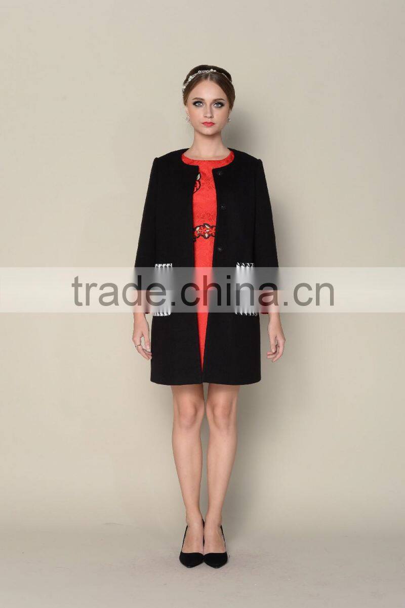 latest 2015 black and white elegant coat model women winter coat 1pieces