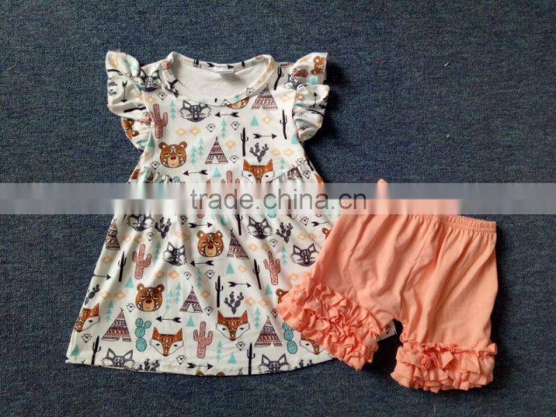 2017 Wholesale children's boutique clothing summer ruffle girl outfits wholesale icing ruffle shirt clothes sets