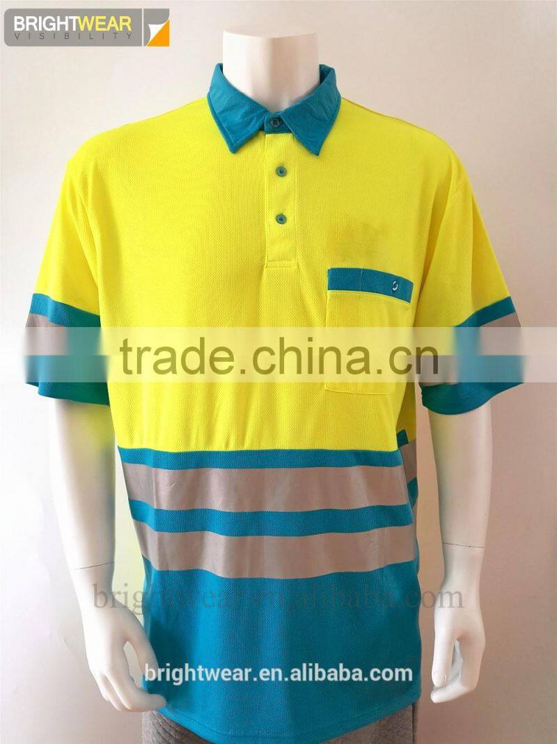 Mens two-tone flourescent AS/NZS high visibility reflective chinastar safety polo shirt