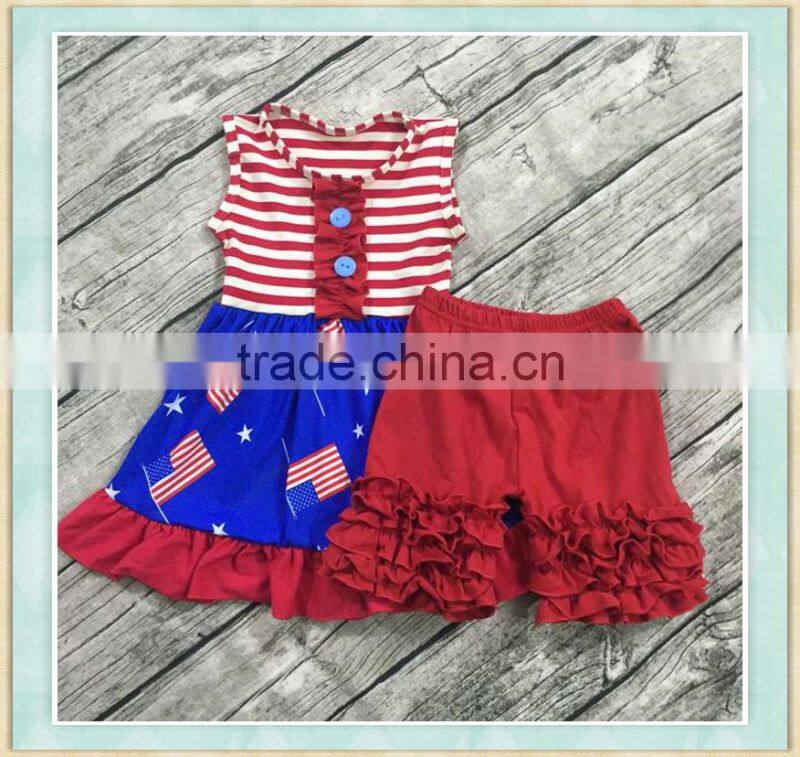 Yiwu Factory directly wholesale children wear fashion flag print floral summer boutique girl clothing festival clothes
