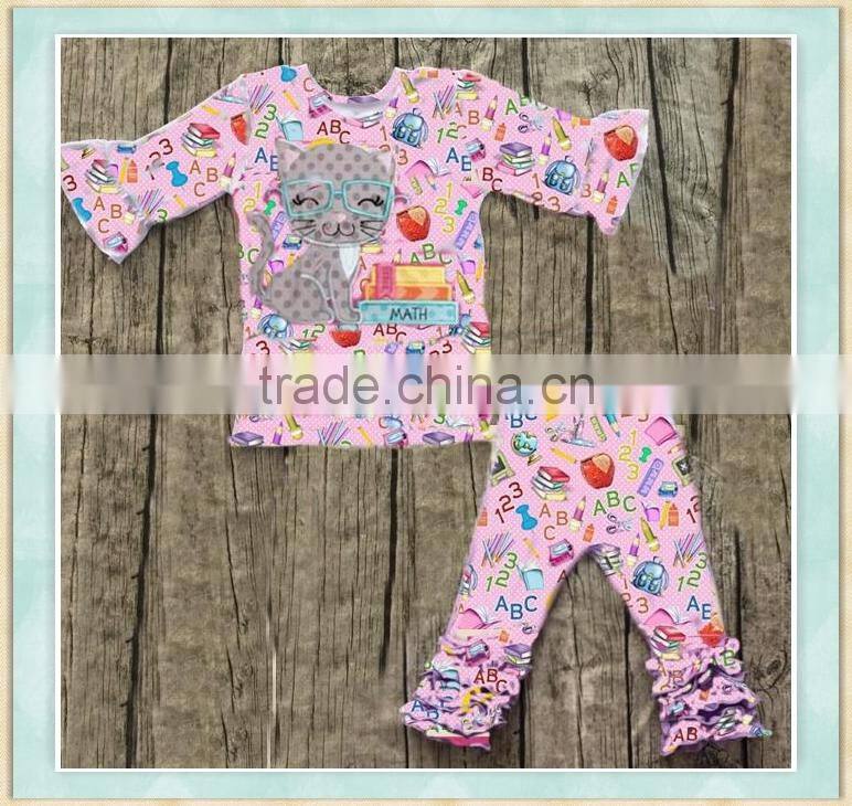 Yi wu New arrival embroidery clothing 2017 wholesale girl boutique outfit new arrival back to school sets photo design