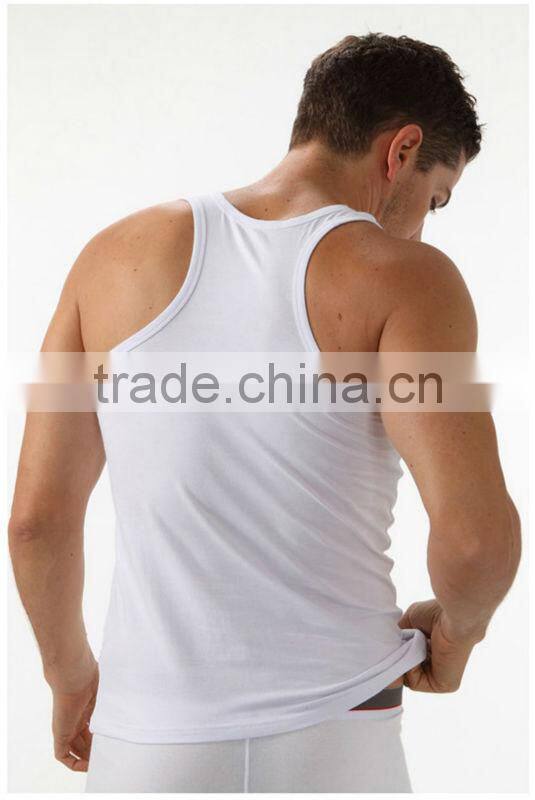 OEM Plain slim fit solid color bamboo singlet for men / mens white singlets T13322