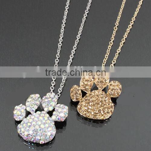 2015 fashion paw print necklace factory price colorful crystal paw print charm necklace