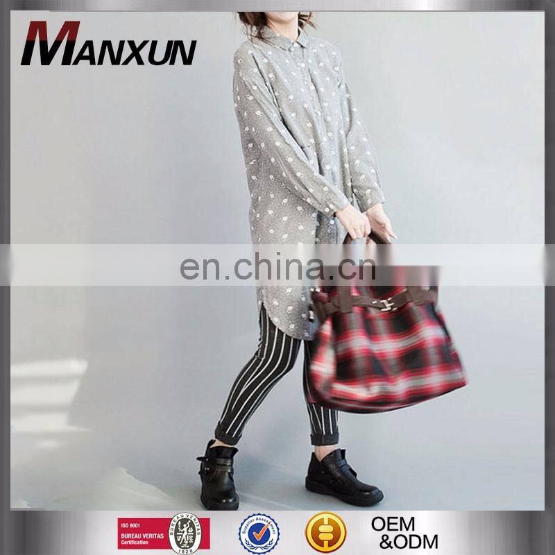 2016 Embellished New Western Latest Fashion Design Lady Blouse Women Cotton Gray Leisure Tops