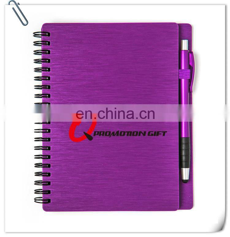 mercury spiral round 70sheets lined notebook set with stylus ball pen and solid metallic textured cover