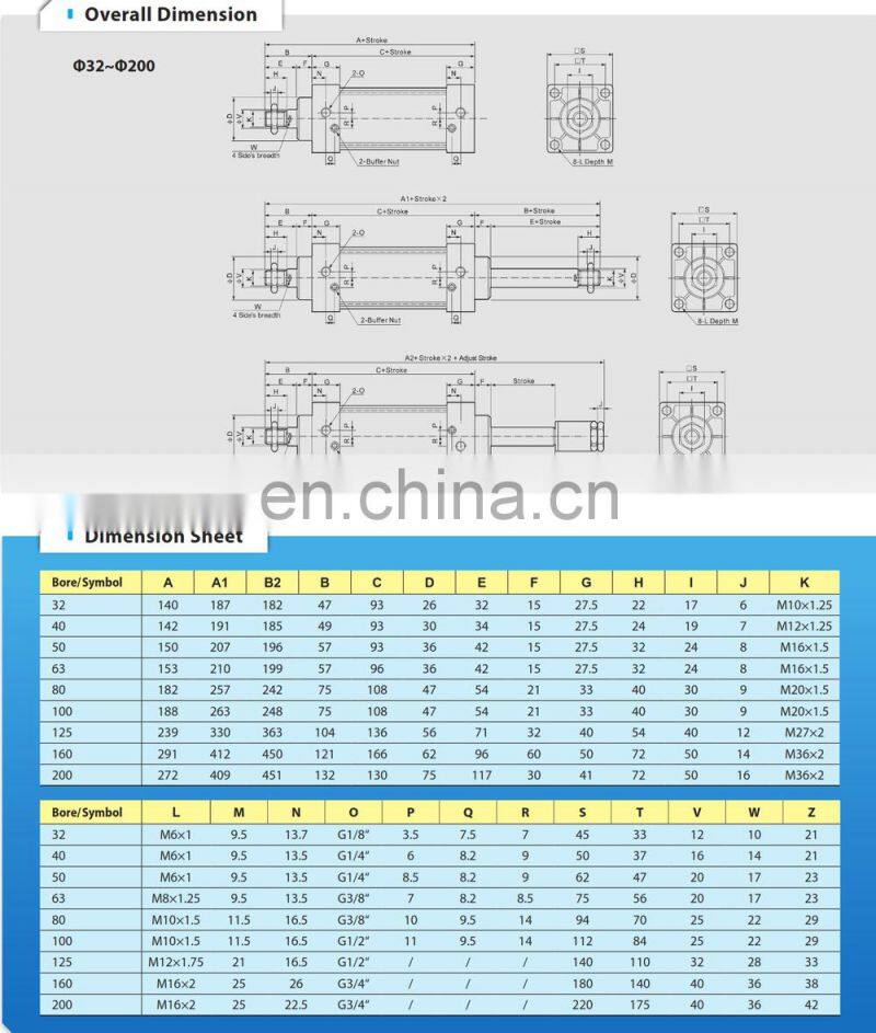SC/SU standard aluminum material piton type pneumatic air cylinder SC32 Model