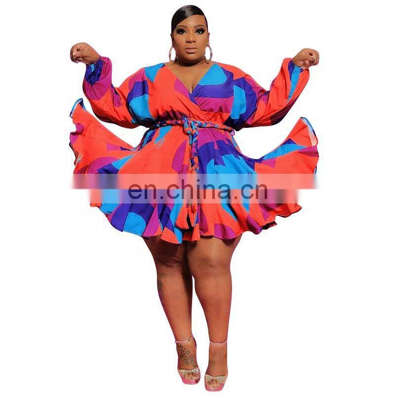 Manufacturer Customized Women's Summer Bohemian Long Skirt Printed V-neck Sexy Woven Oversized Skirt Plus Size Women's Clothing