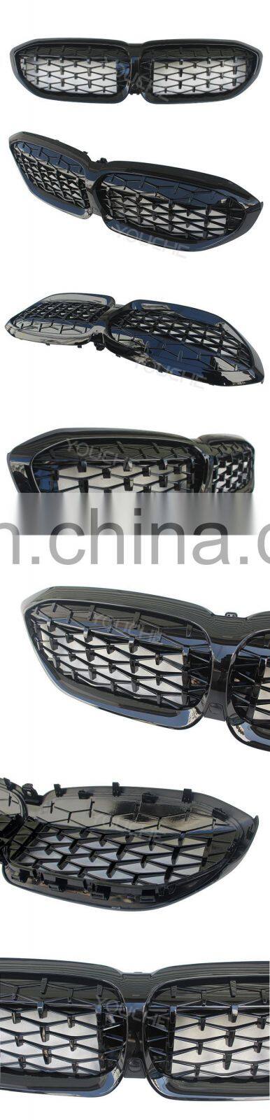 Diamond Style Car Front Grille For BMW New 3 Series G20 G28 2019-2020 ABS Grill Chrome Black