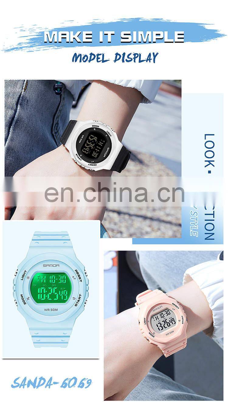 SANDA 6069 Women Watches LED Electronic Digital Waterproof Ladies Clock Female Wristwatch watch women brand