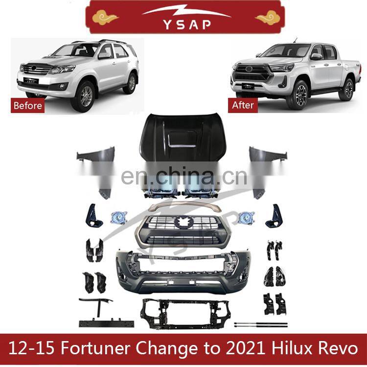 High quality upgrade body kit facelift kit for 2012-2015 Fortuner Change to 2021 Hilux Rocco kit