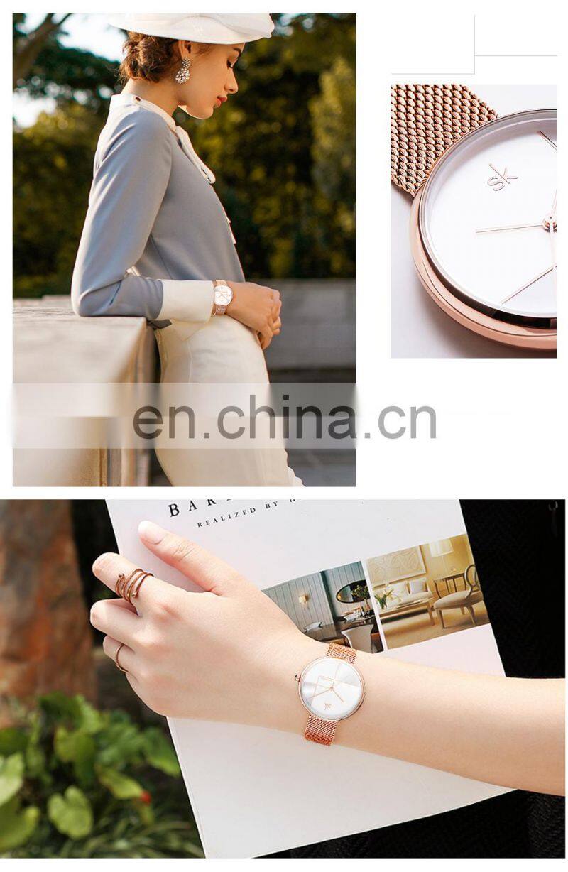 SHENGKE Ladies Watch SK Watch K0105L Business OL Feel Handwatch Geometric Design Gold Ultra Wristwatches