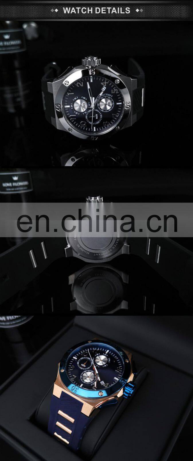 2022 High Quality Blue Silicone Quartz Watches Custom Logo Rose Gold Steel Case Sport Watch Designer Watch Luxury Men