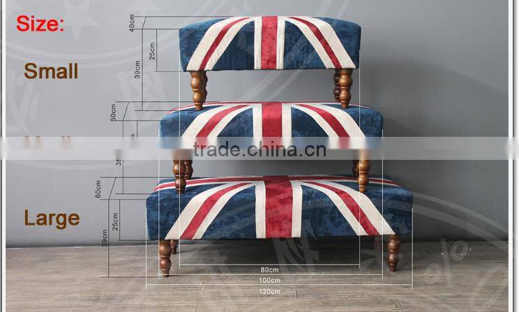 S-150-1 European Style Bench Stool Union Jack Fabric Covered Ottomans