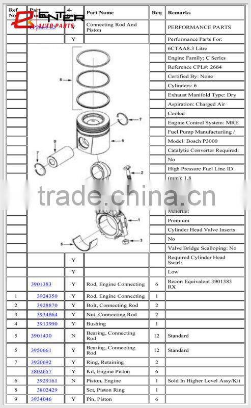 3802657 3929161 cylinder piston