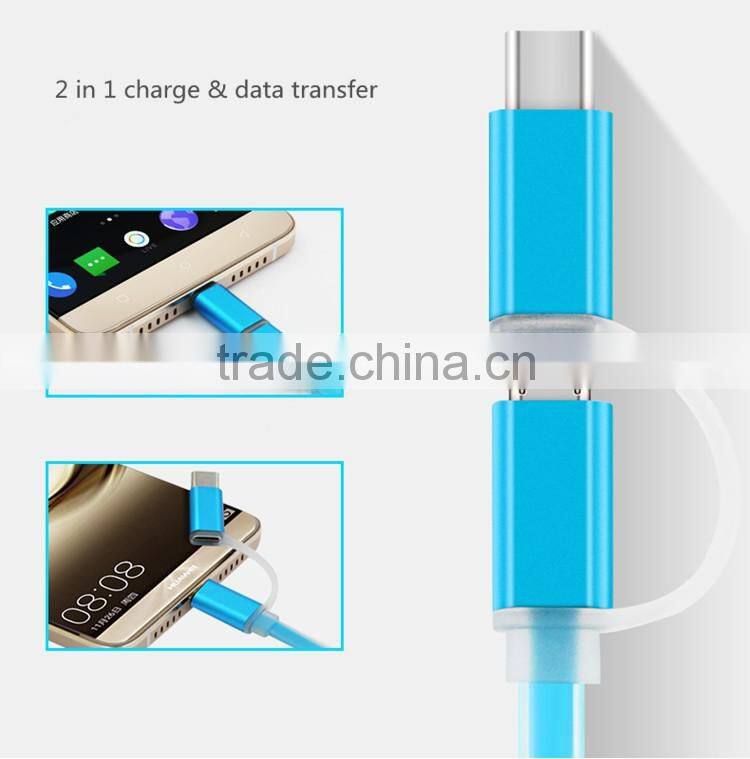 Copper Core 2-in-1 Micro USB and USB C Leather Cable